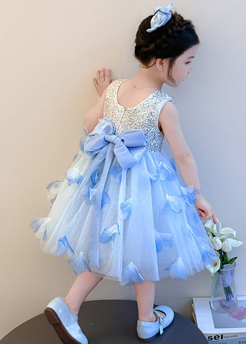 Blue Butterfly Tulle Baby Girls Dress Sequins Summer