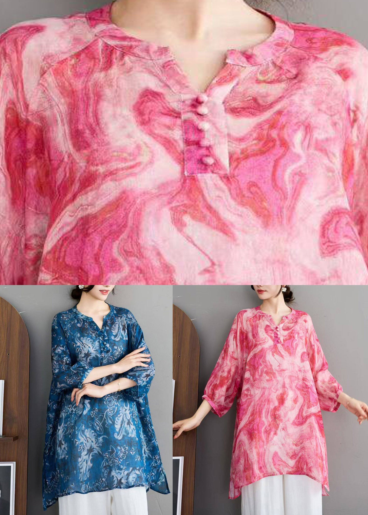Blue Side Open Long Linen Shirts Fall