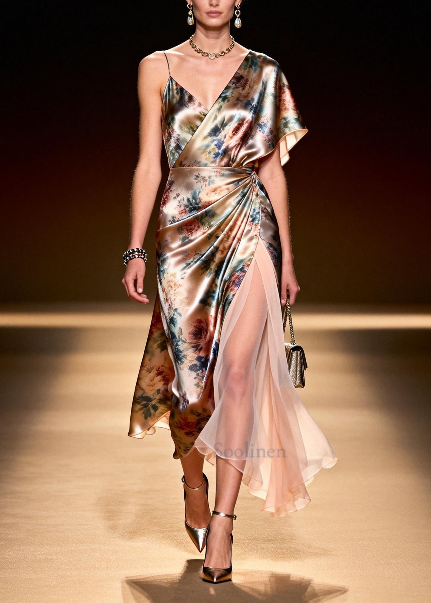 Bohemian Beige Asymmetrical Patchwork Chiffon Ankle Dress Summer