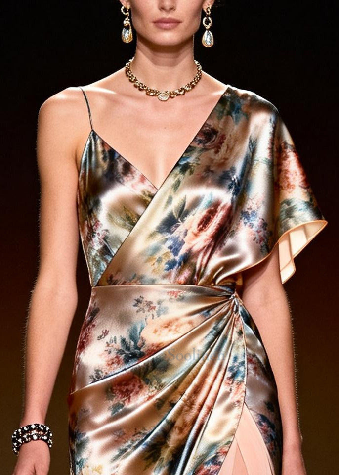Bohemian Beige Asymmetrical Patchwork Chiffon Ankle Dress Summer