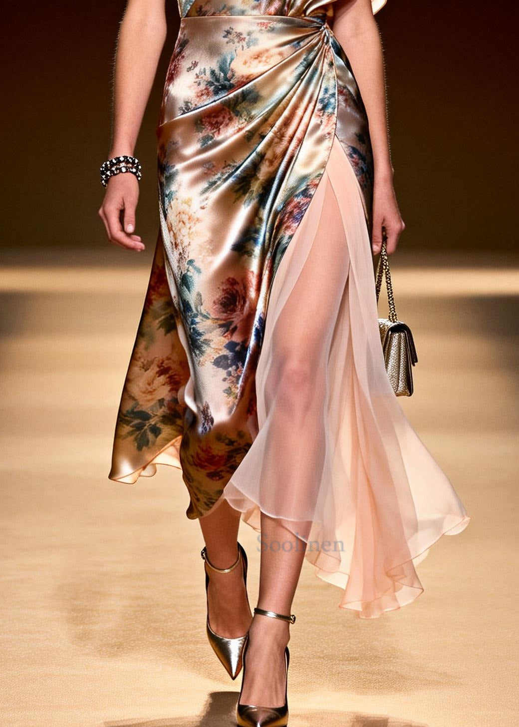 Bohemian Beige Asymmetrical Patchwork Chiffon Ankle Dress Summer