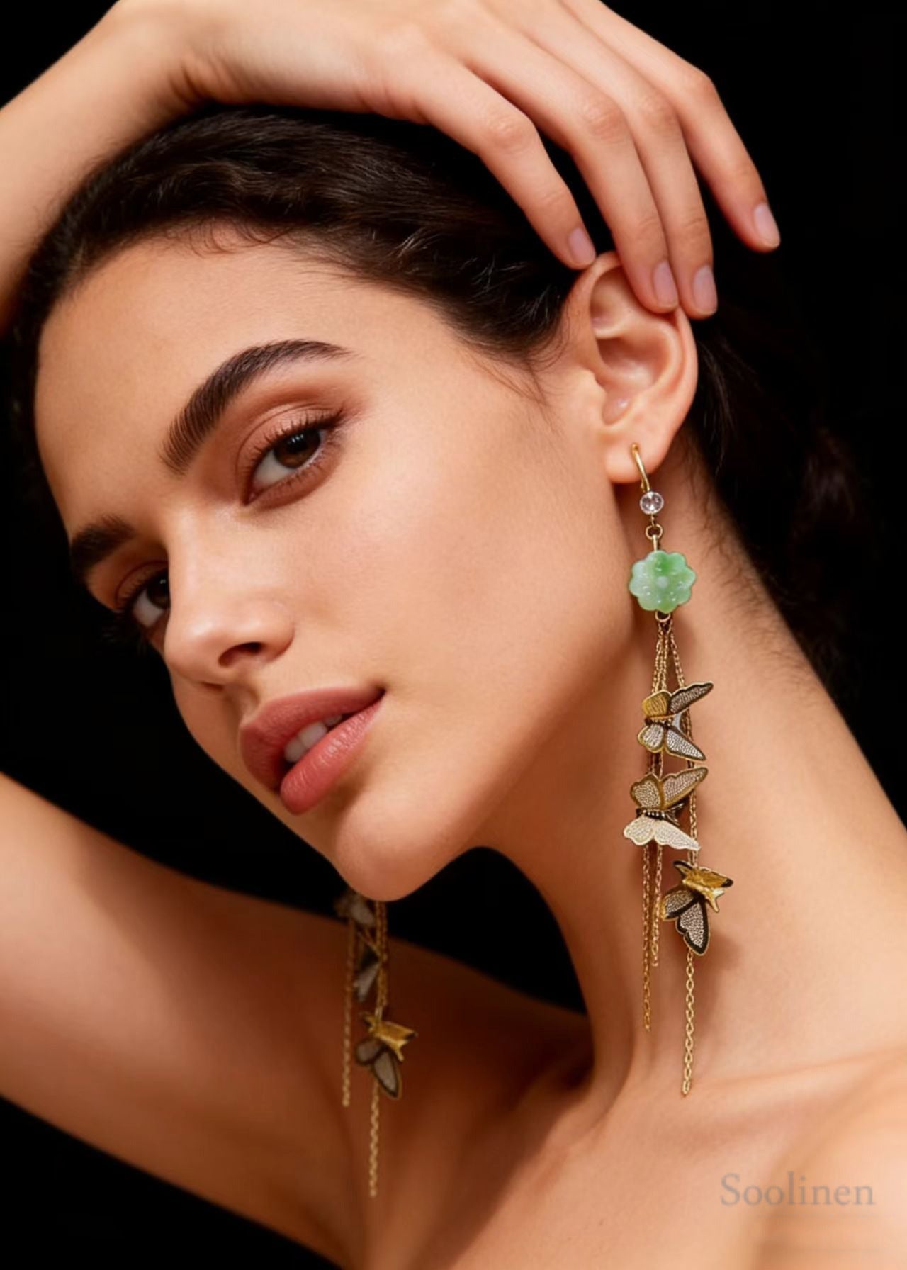 Bohemian Butterfly Tassels Fine Jade Drop Earrings