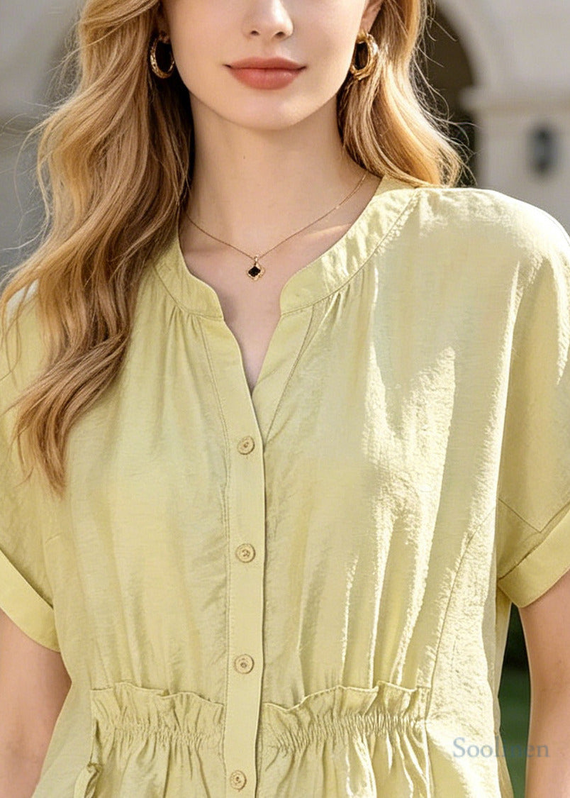 Bohemian Fruit Green Ruffled Wrinkled Cotton Shirts Summer