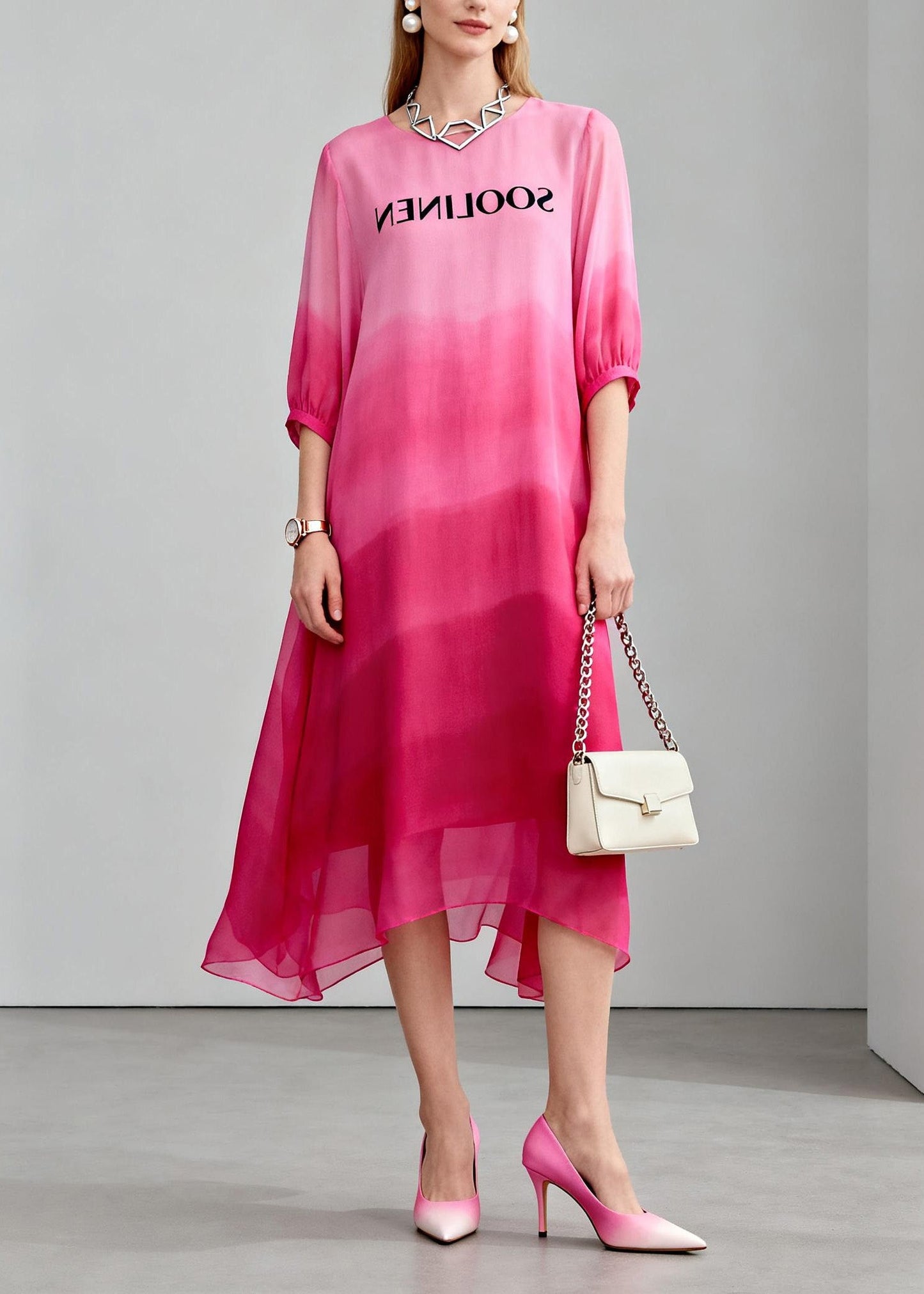 Bohemian Gradient Color O Neck Print Chiffon Maxi Dress Summer