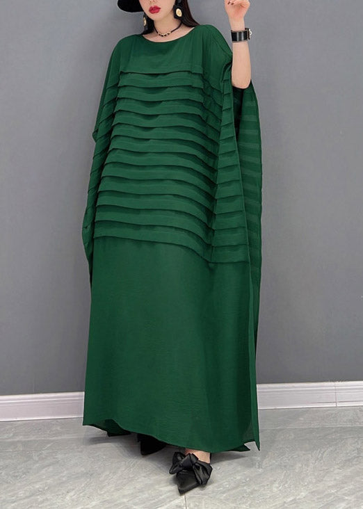 Grace Print4 O-Neck Striped Chiffon Ankle Dress Batwing Sleeve