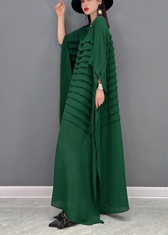 Grace Print4 O-Neck Striped Chiffon Ankle Dress Batwing Sleeve
