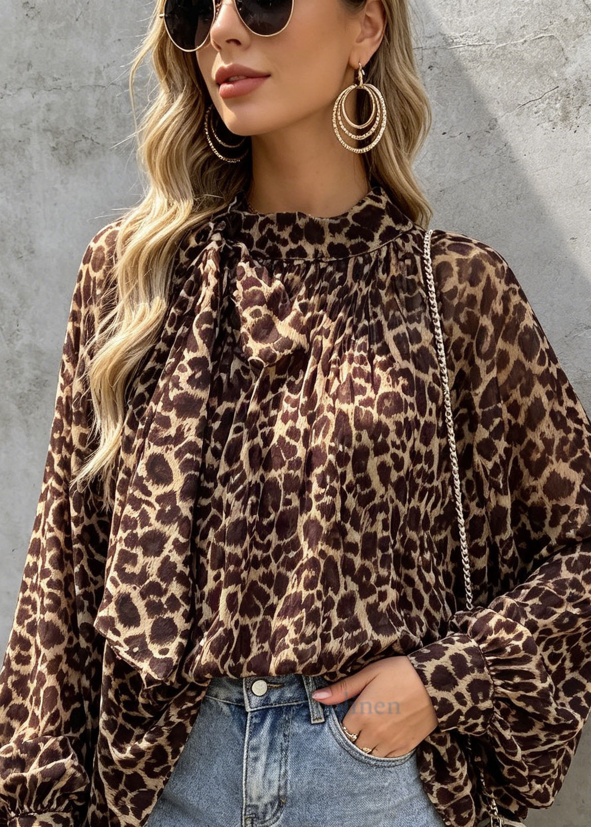 Bohemian Leopard Print Bow Chiffon Shirts Tops Spring