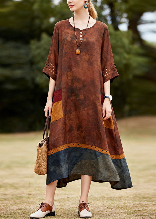 Bohemian O Neck Hollow Out Patchwork Cotton Dresses Summer