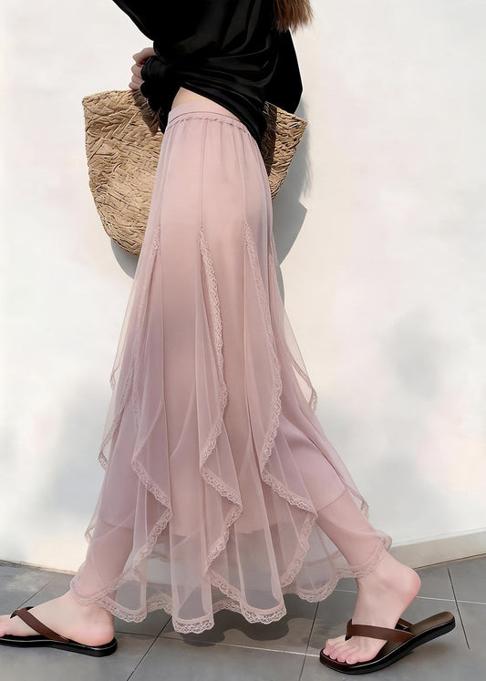 Bohemian Pink Ruffled Tulle Holiday Skirt Summer