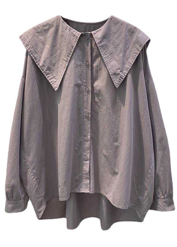 Bohemian Print2 Peter Pan Collar Button asymmetrical design Fall Long sleeve Top
