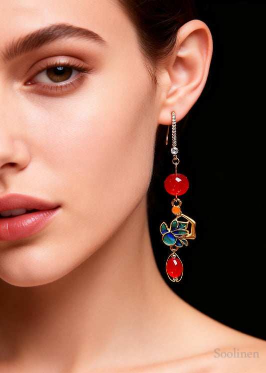 Bohemian Red Gem Stone Gilding Drop Earrings