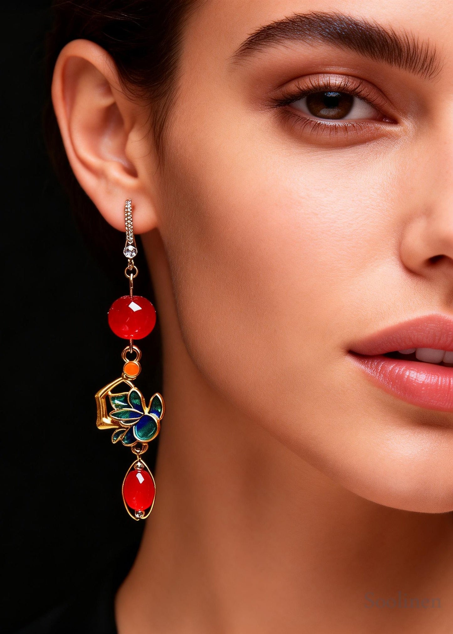 Bohemian Red Gem Stone Gilding Drop Earrings