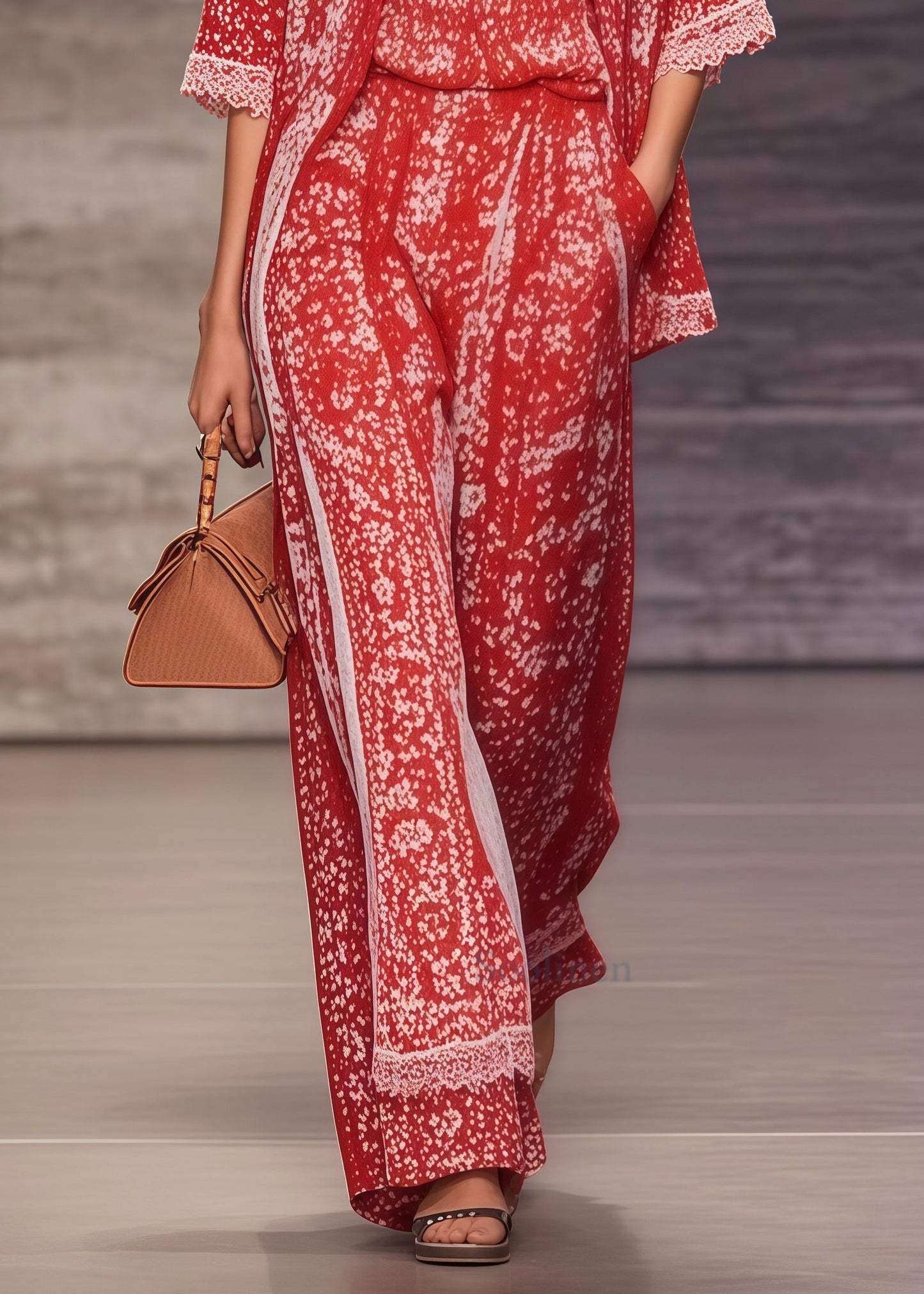 Bohemian Red Oversized Print Chiffon Two Pieces Set Summer