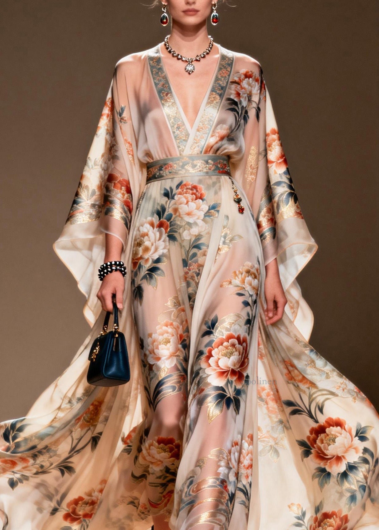 Bohemian V Neck Print Chiffon Long Dresses Spring