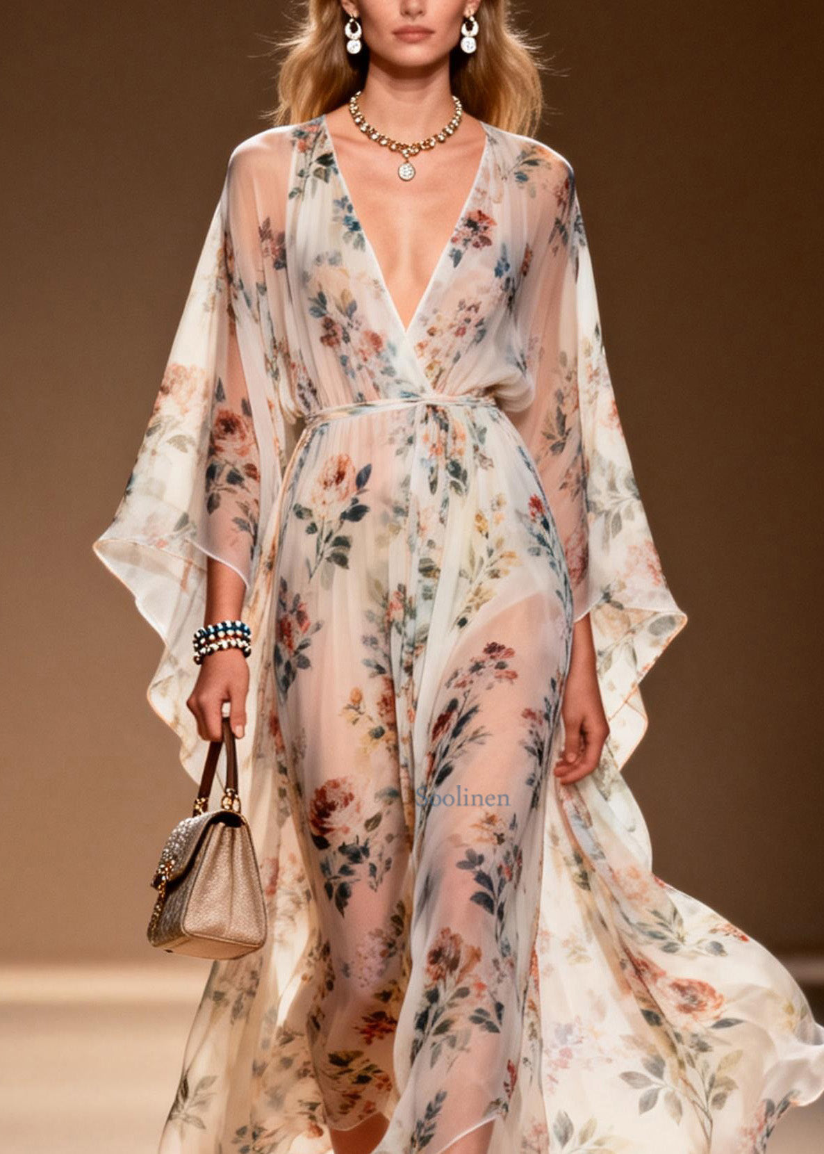 Bohemian V Neck Print Chiffon Long Dresses Summer