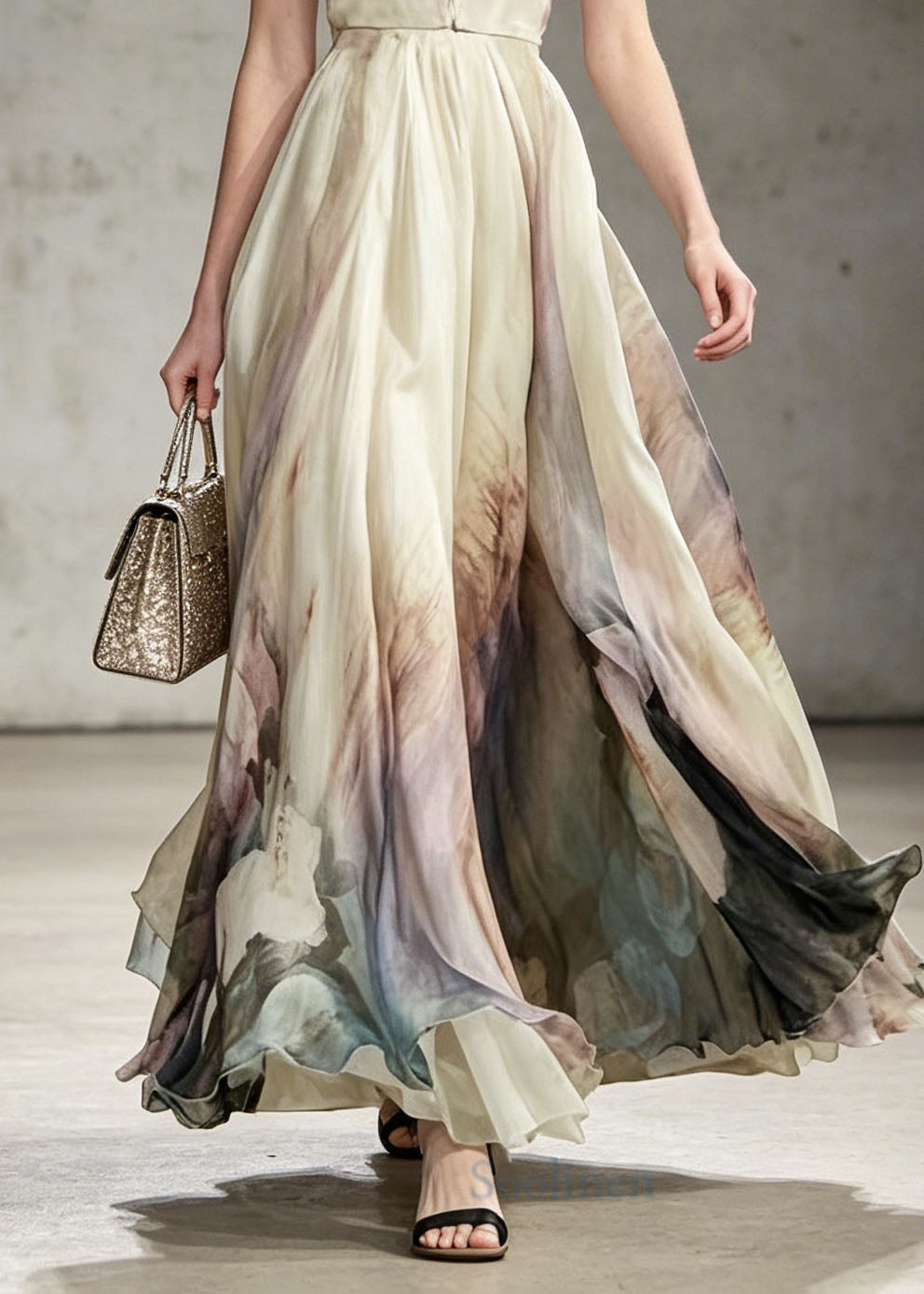 Bohemian V Neck Tie Dye Chiffon Maxi Dresses Sleeveless