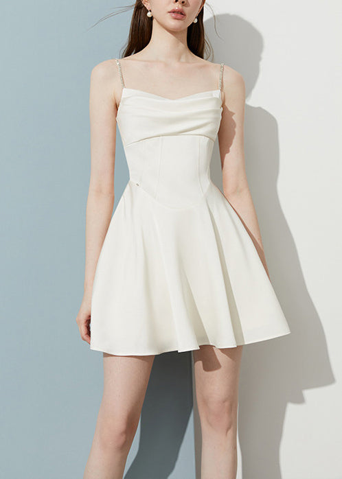 Bohemian White Draping Silk Mini Dress Summer