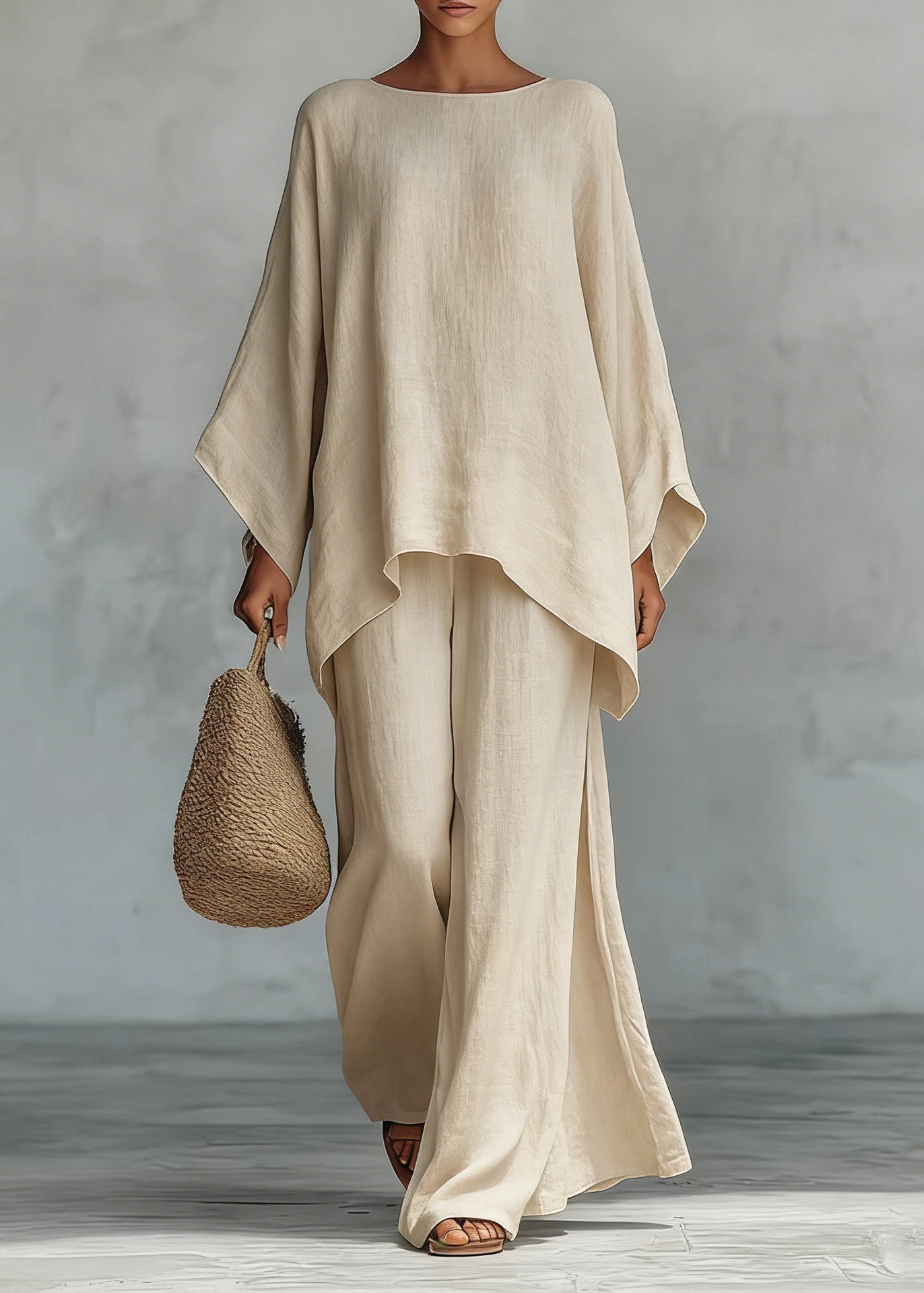 Bohemian White Oversized Linen Two Piece Set Spring