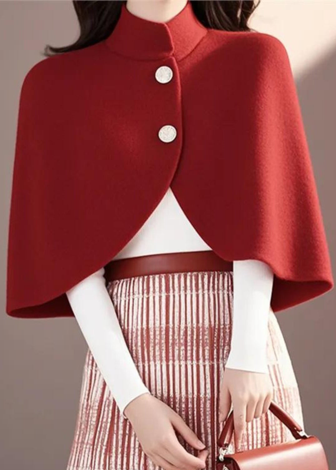 Bohemian White Stand Collar Woolen Jackets Cloak Sleeves