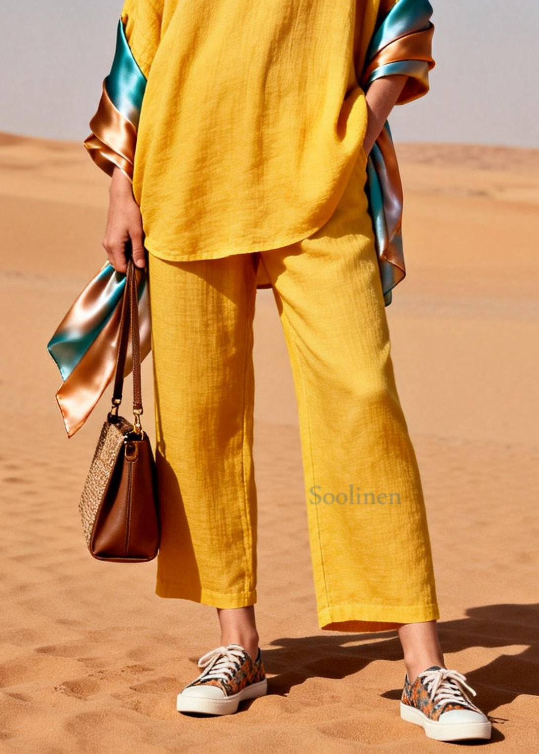 Bohemian Yellow Oversized Patchwork Shawl Cotton Two Piece Set Women Clothing Spring