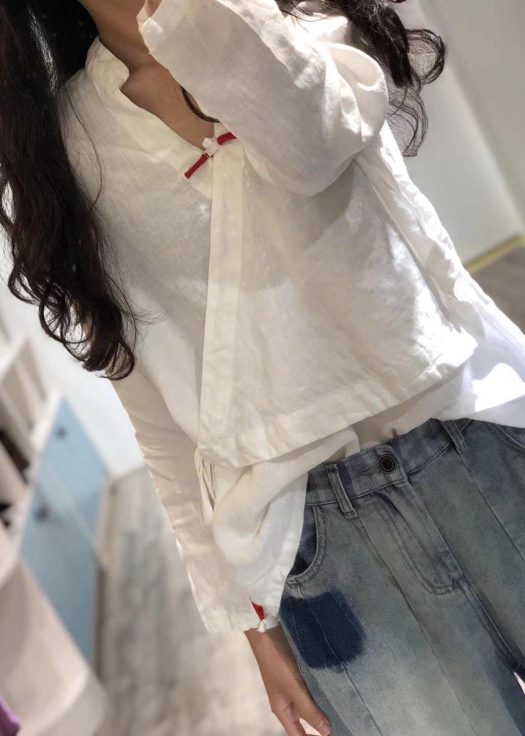 Bohemian Print3 linen Blouse v neck fall top