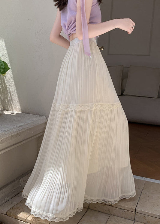 Boho Beige Elastic Waist Exra Large Hem Chiffon Pleated Skirts Summer