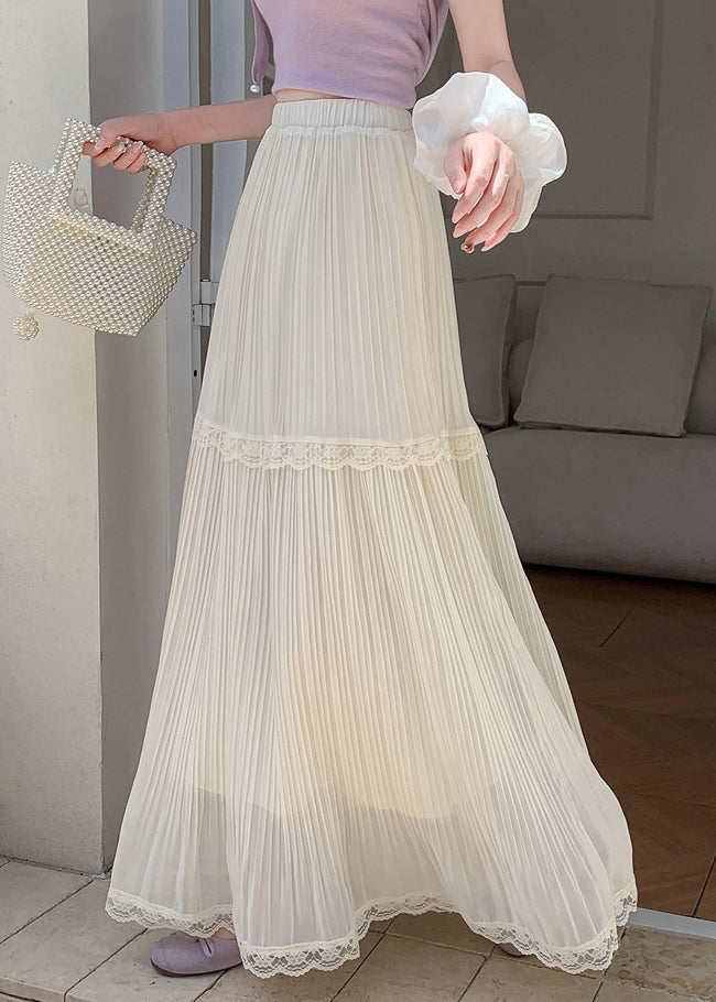 Boho Beige Elastic Waist Exra Large Hem Chiffon Pleated Skirts Summer