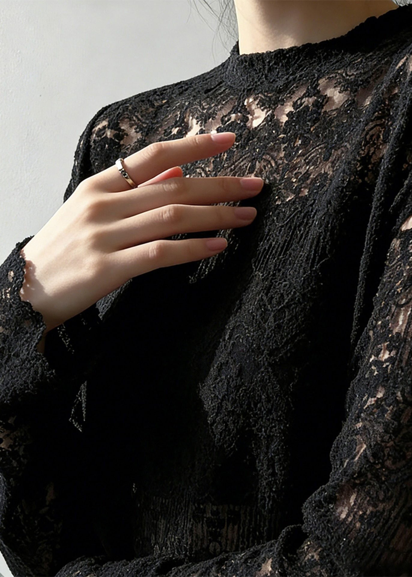 Boho Black Jacquard Hollow Out Lace Top Spring