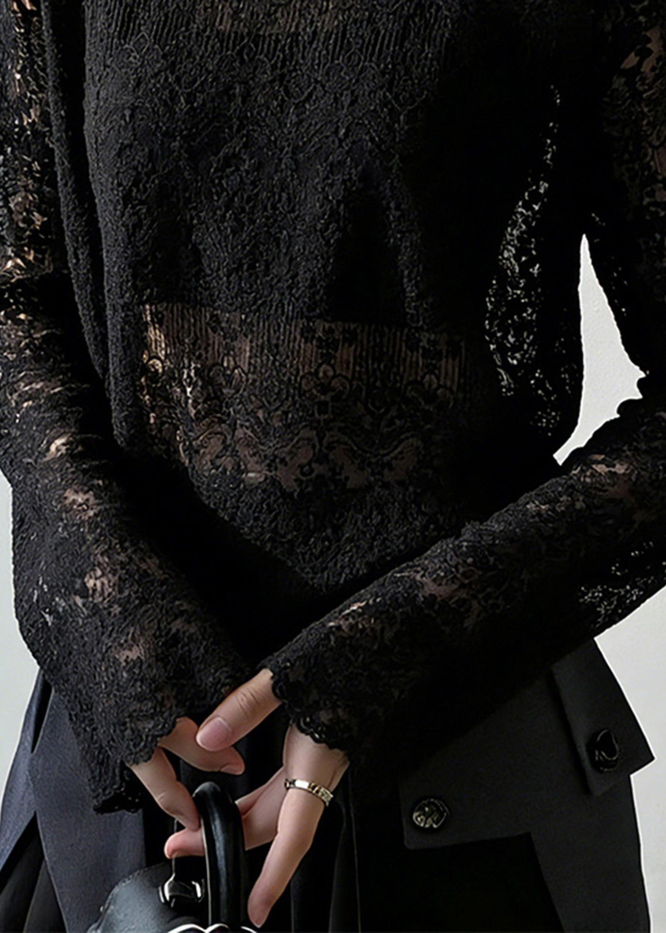 Boho Black Jacquard Hollow Out Lace Top Spring