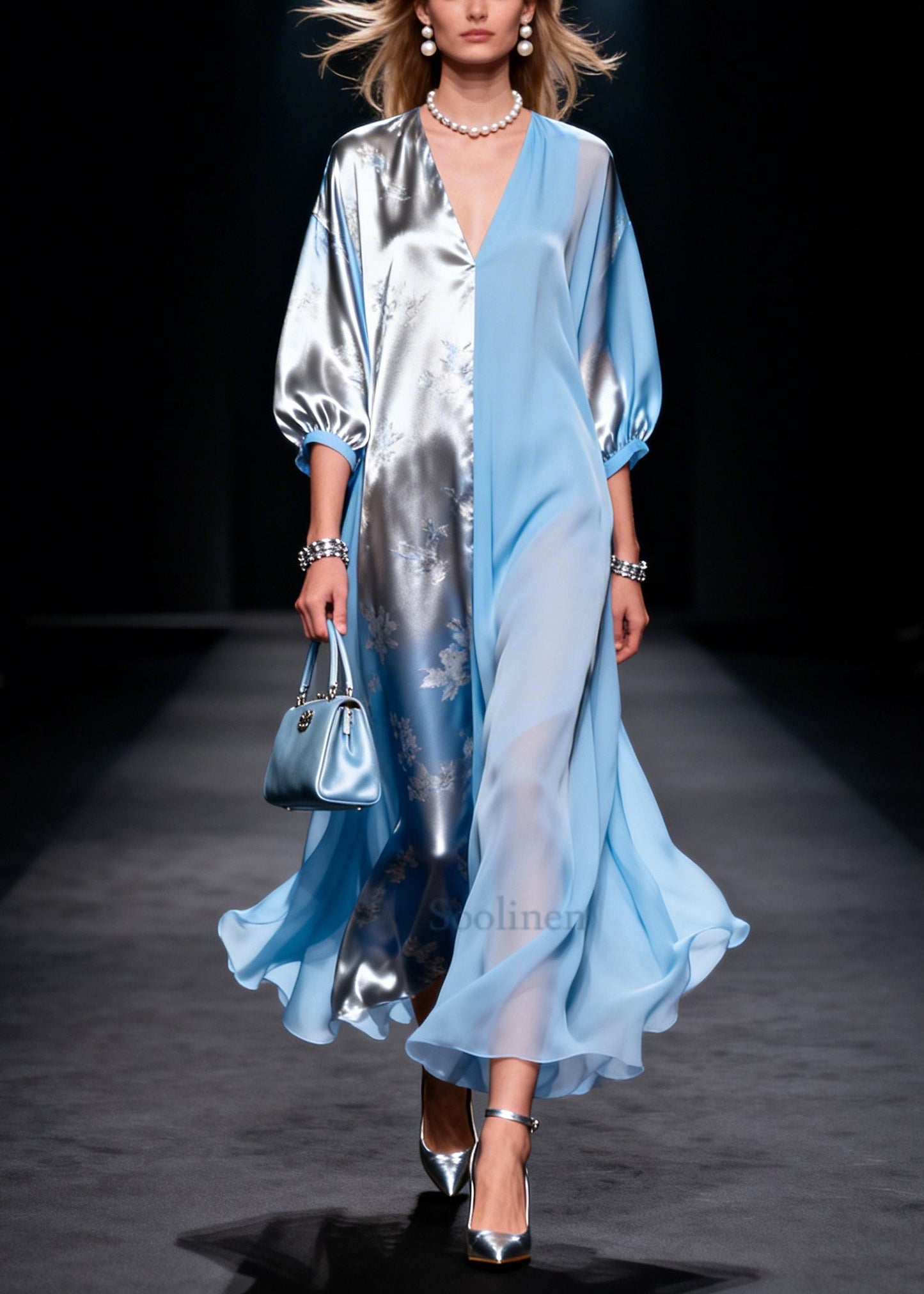 Boho Blue Asymmetrical Patchwork Silk Long Dresses Summer