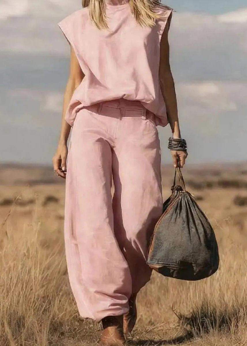 Boho Blue Top And Pants Denim Two Pieces Set Summer