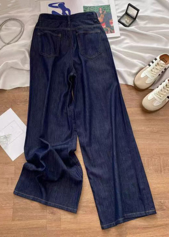 Boho Denim Blue High Waist Patchwork Love Hole Wide Leg Jeans