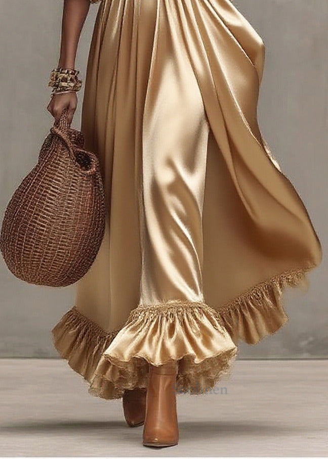 Boho Golden Exra Large Hem Patchwork Tulle Maxi Dresses Summer