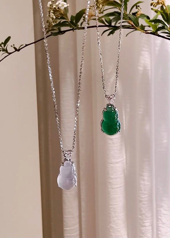 Boho Green Calabash Shaped Fine Jade Pendant Necklace