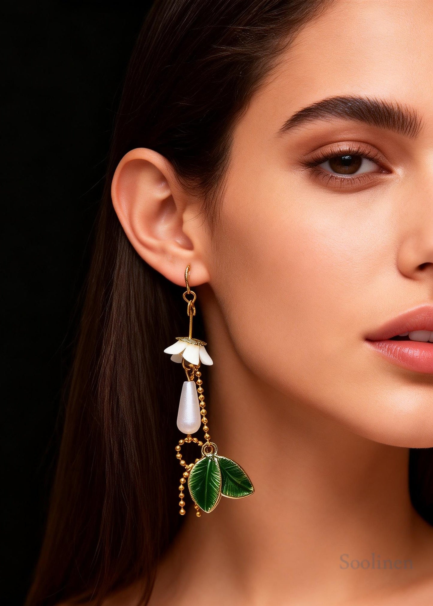 Boho Green Leaf Water Droplet Pearl Drop Earrings
