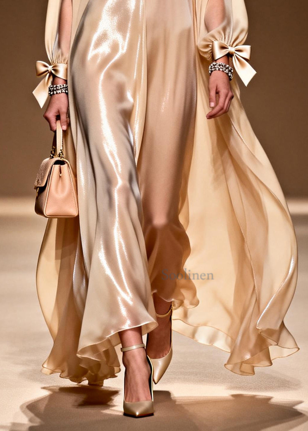 Boho Khaki Bow Oversized Draping Chiffon Party Dresses Summer