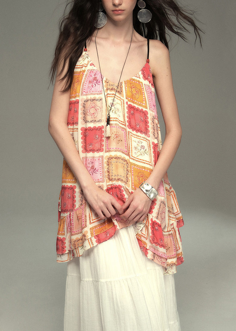 Boho Khaki Oversized Print Cotton Vests Summer
