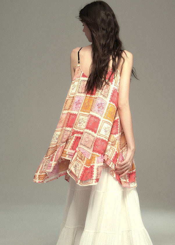 Boho Khaki Oversized Print Cotton Vests Summer