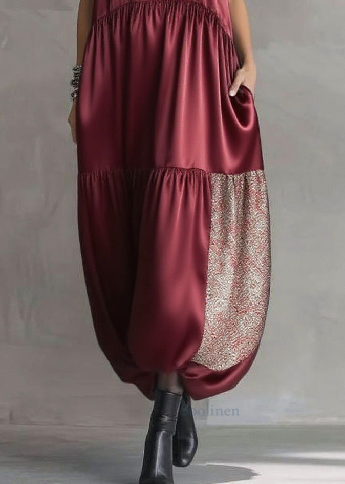 Boho Mulberry Sequins Patchwork Silk Long Dress Sleeveless