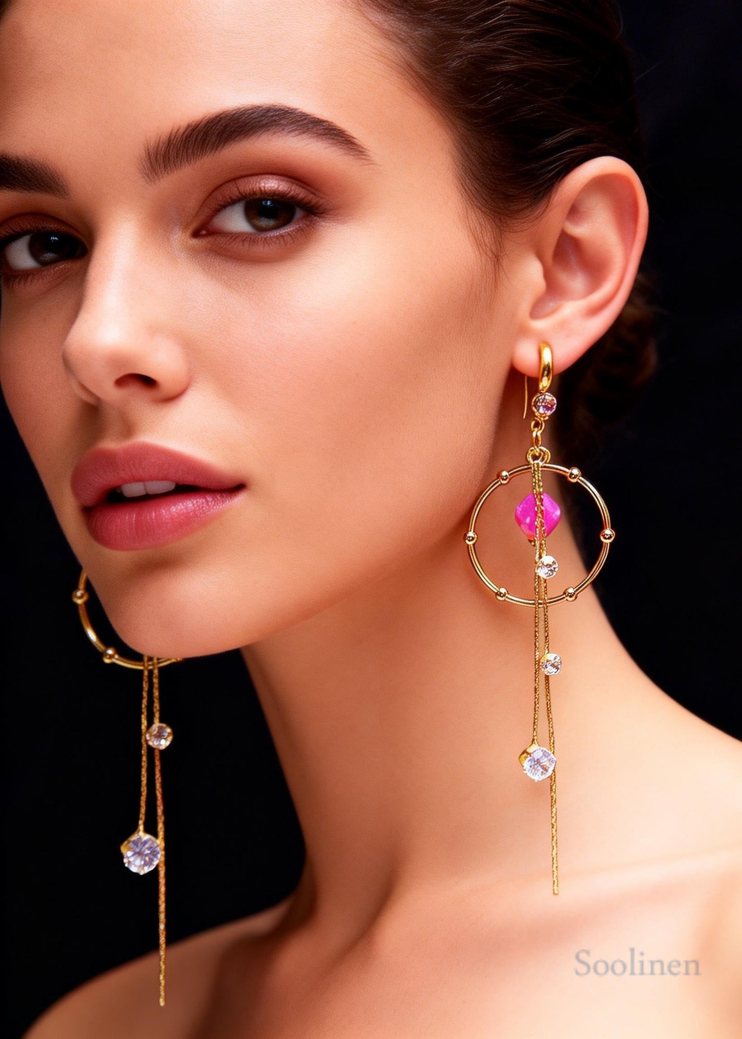 Boho Pink Zircon Tassels Long Drop Earrings