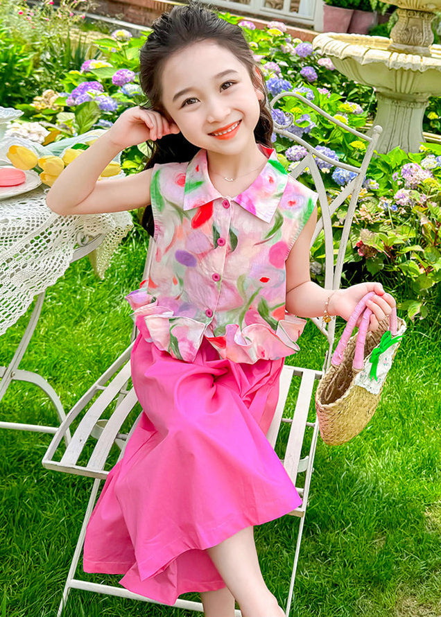 Boho Rose Oversized Print Cotton Baby Girls Two Pieces Set Summer