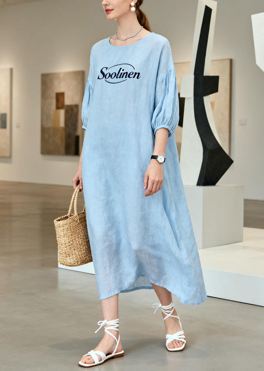 Boho Sky Blue Oversized Cotton Vacation Dresses Summer