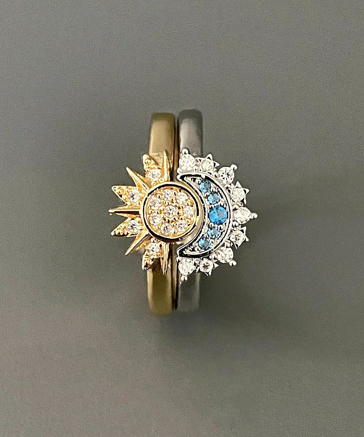Boho Sterling Silver Zircon The Sun And The Moon Shine Together Couple Rings