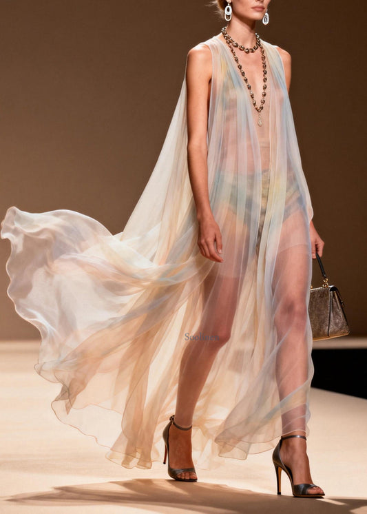 Boho V Neck Plus Size Chiffon Ankle Dress Sleeveless