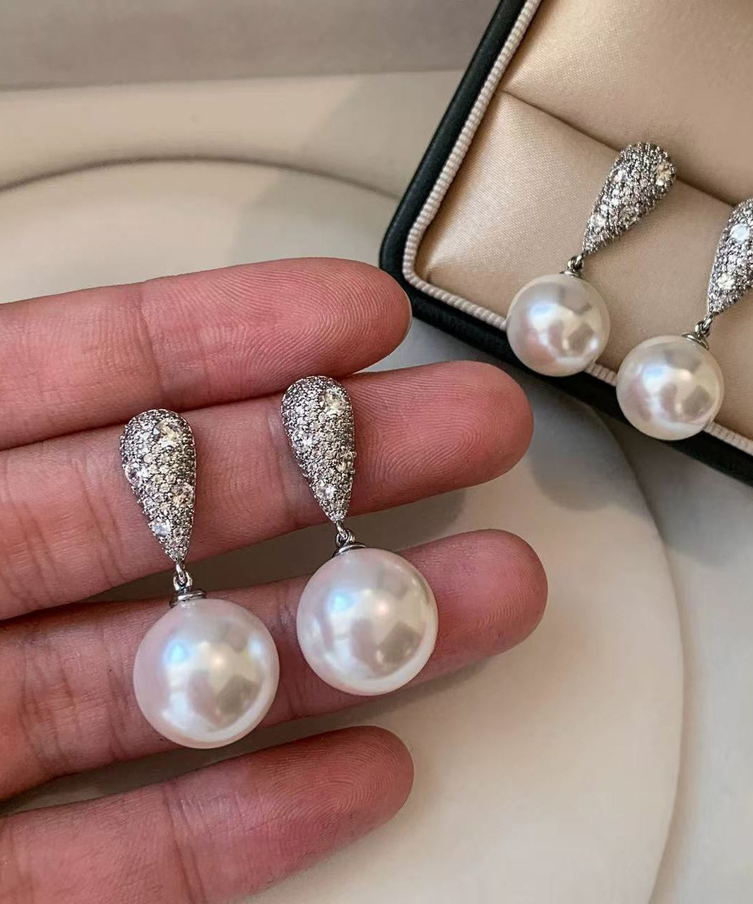 Boho White Pearl Fine Zircon Drop Earrings