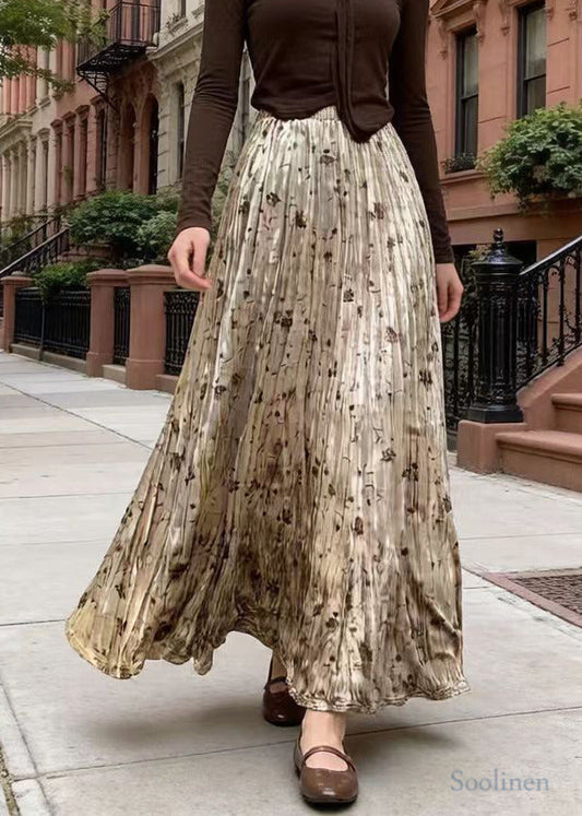 Boutique Champagne Print Exra Large Hem Silk Velvet Skirt Spring