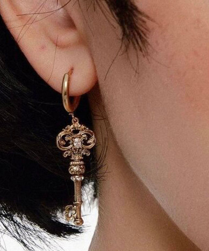 Boutique Gold Copper Alloy Zircon Asymmetrical Key LoverDrop Earrings