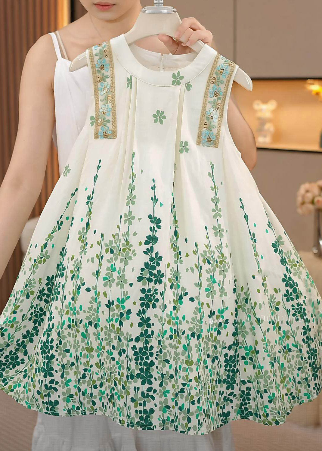 Boutique Green O-Neck Print Girls Maxi Dress Summer