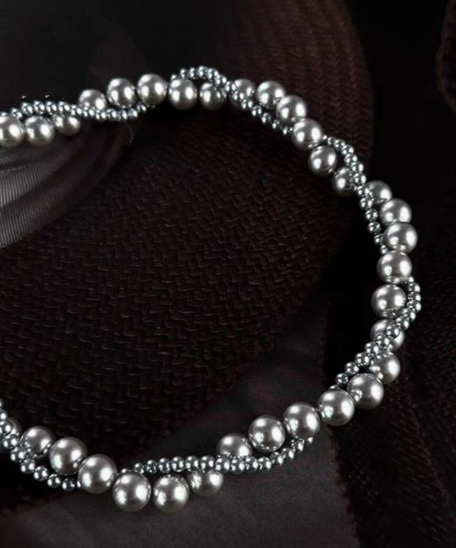 Boutique Grey Alloy Double-Layer Pearl Pendant Necklace