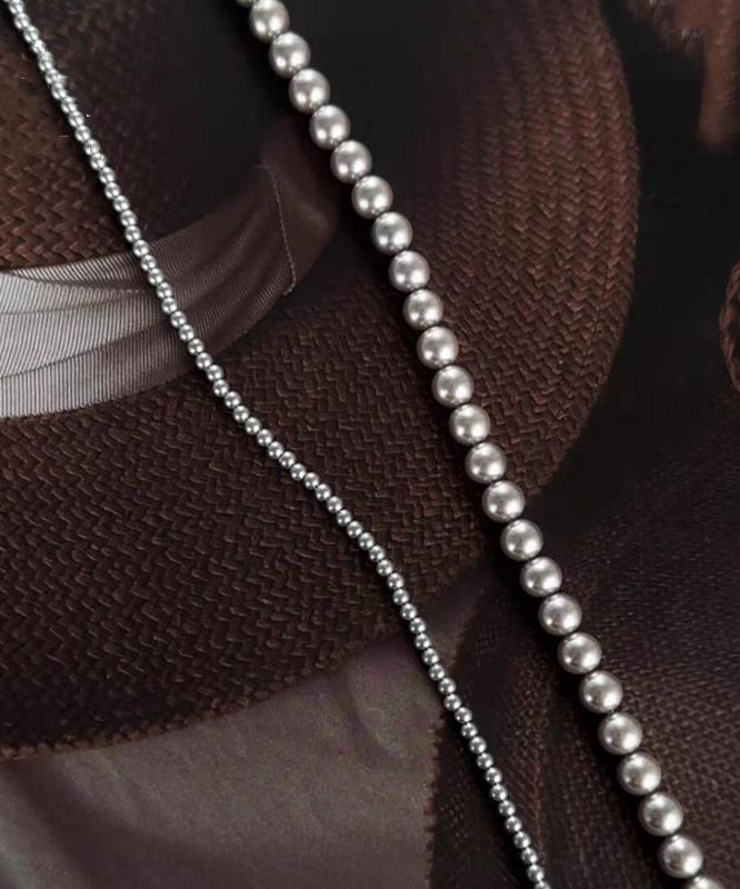 Boutique Grey Alloy Double-Layer Pearl Pendant Necklace